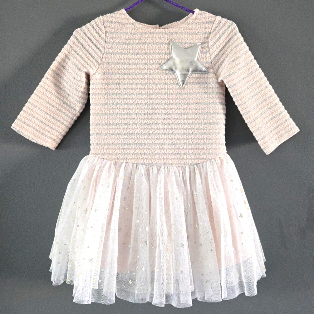 Pastourelle Pink And Silver Long Sleeve Dress 3T